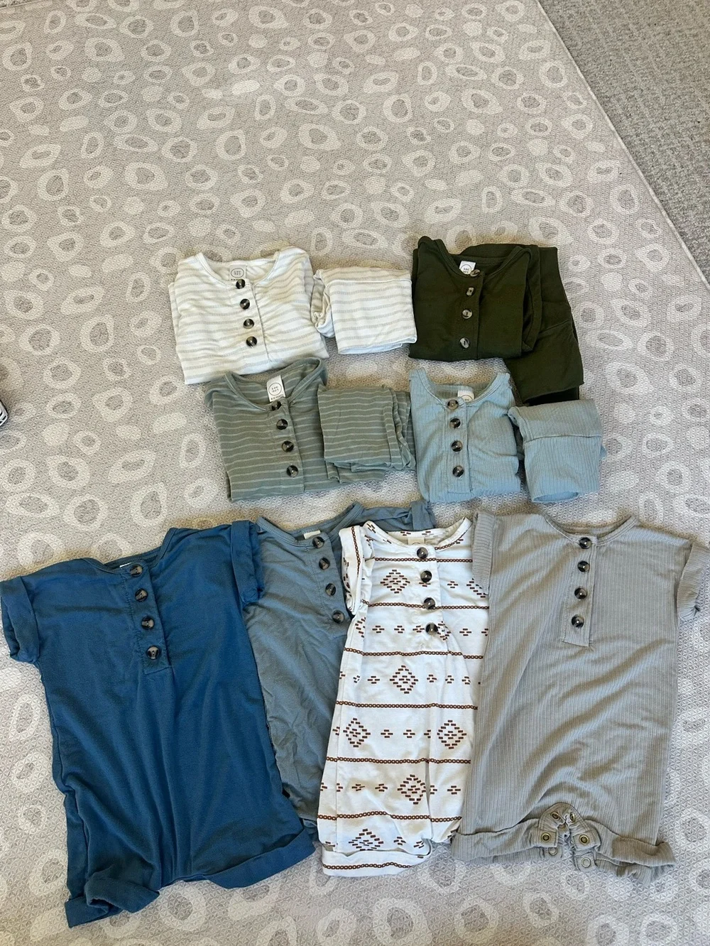 Lou Lou & Company 6-12mo Ribbed Henley Set - Blue, Green, Cream, Olive